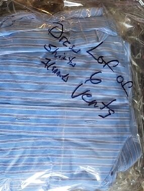 Light Blue Striped Men's Dress Shirt - Classic Long Sleeve Lot #2